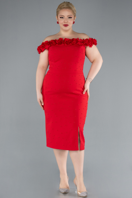 Robe De Fête Grande Taille Midi Rouge ABK2318