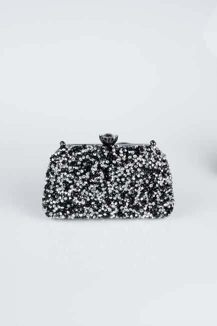 Sac de Soirée Luxe Plâtre Noir-Argent SH849