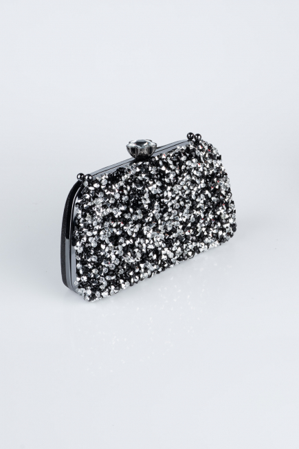Sac de Soirée Luxe Plâtre Noir-Argent SH849
