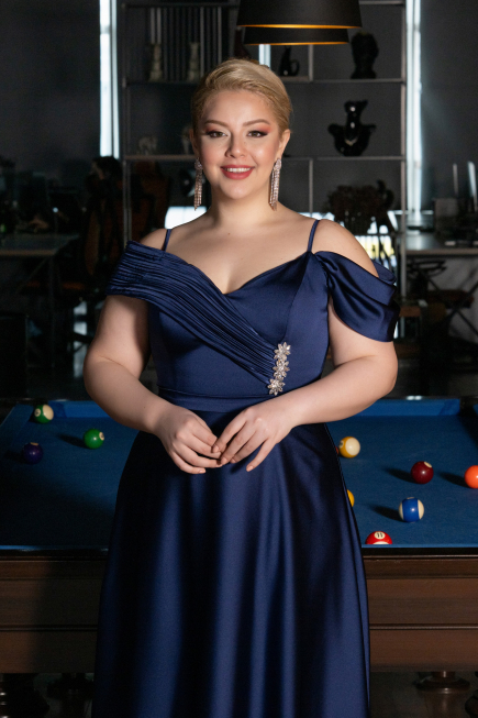 Robe Grande Taille Longue Satin Bleu Marine ABU4869