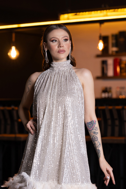Tenue de Soirée Courte Beige ABU4876