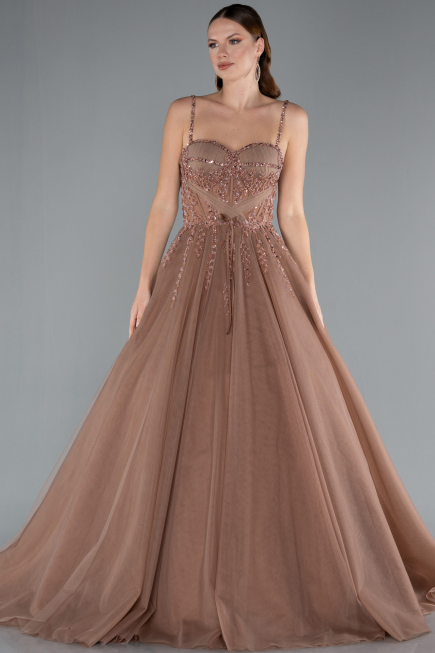 Robe De Soirée De Créateur Longue Cuivre ABU4485