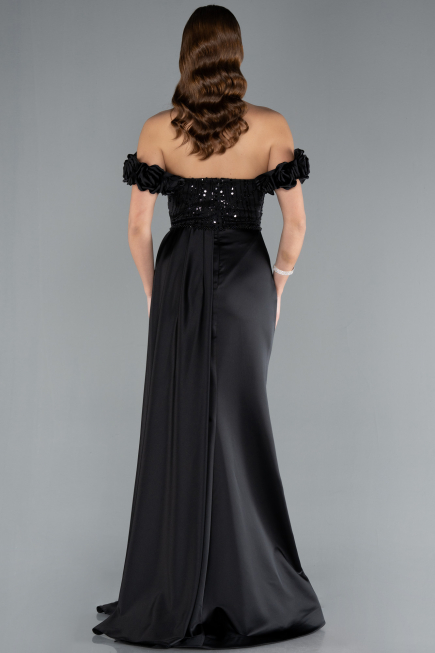 Robe de Soirée Longue Satin Noir ABU4895