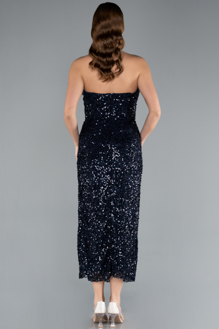 Robe de Cérémonie Midi Squameuse Bleu Marine ABK2335