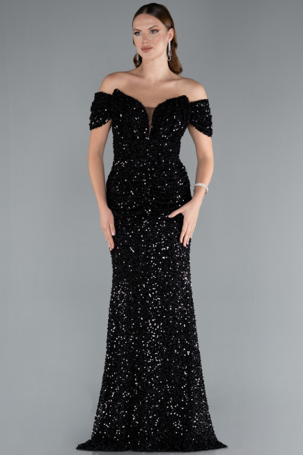 Robe Queue de Poisson Longue Squameuse Noir ABU4906