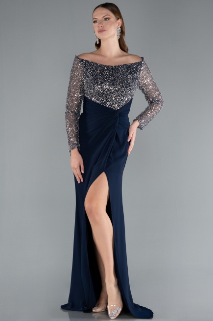 Robe de Soirée Longue Bleu Marine ABU4896