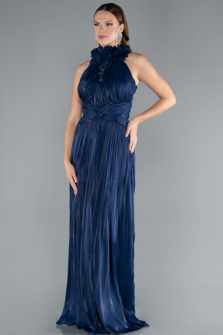 Robe de Soirée Longue Mousseline Bleu Marine ABU4811