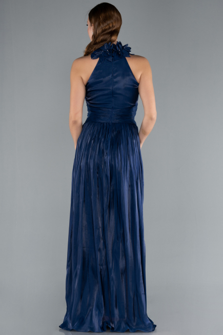 Robe de Soirée Longue Mousseline Bleu Marine ABU4811