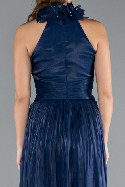 Robe de Soirée Longue Mousseline Bleu Marine ABU4811