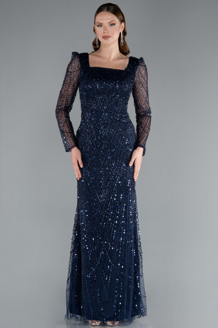 Robe de Soirée Longue Bleu Marine ABU4603