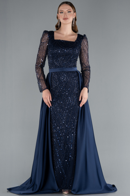 Robe de Soirée Longue Bleu Marine ABU4603