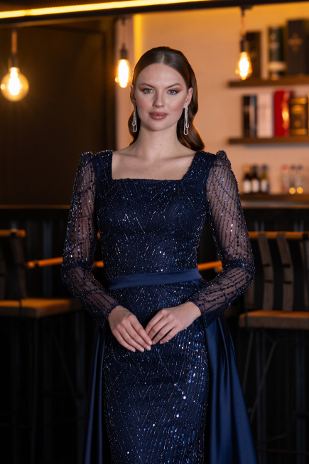 Robe de Soirée Longue Bleu Marine ABU4603