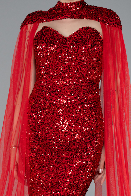 Robe de Soirée Longue Squameuse Rouge ABU4910