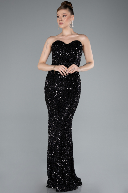 Robe de Soirée Longue Squameuse Noir ABU4910