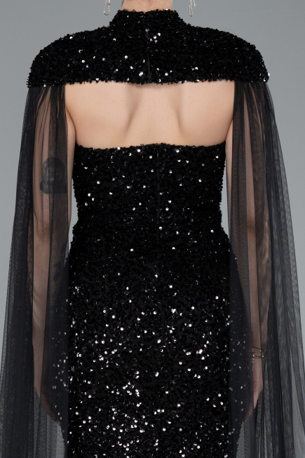 Robe de Soirée Longue Squameuse Noir ABU4910