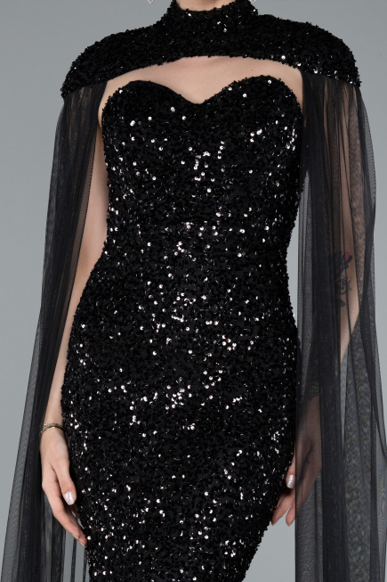Robe de Soirée Longue Squameuse Noir ABU4910
