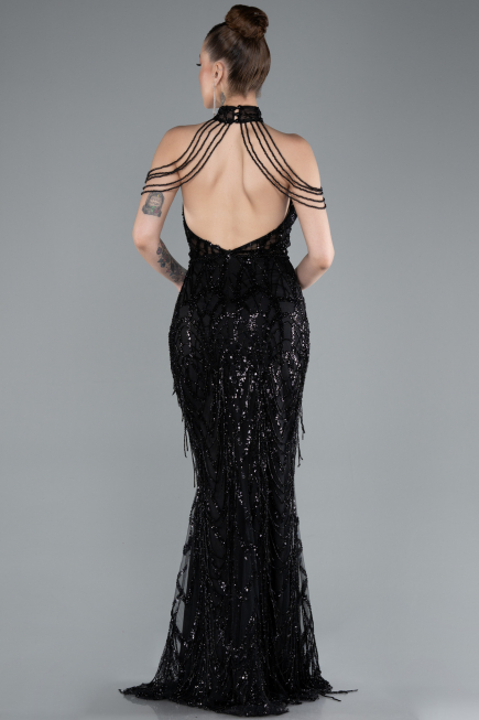 Robe de Soirée Longue Perlé Noir ABU4912