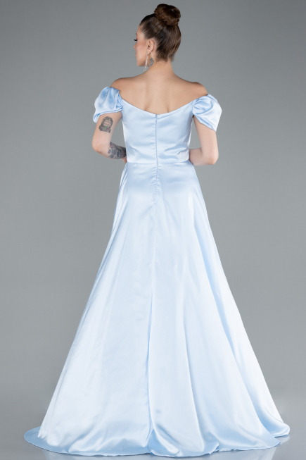 Robe De Soirée Satin Longue Bleu clair ABU4508