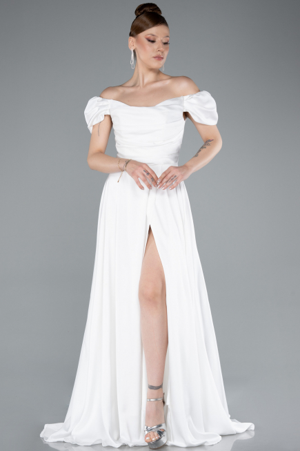 Robe De Soirée Satin Longue Blanc ABU4508