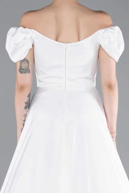 Robe De Soirée Satin Longue Blanc ABU4508