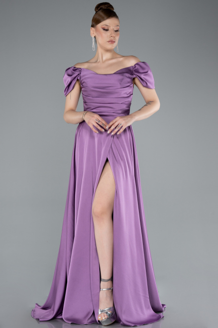 Robe De Soirée Satin Longue Lilas ABU4508