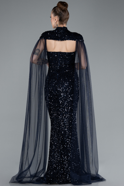 Robe de Soirée Longue Squameuse Bleu Marine ABU4910