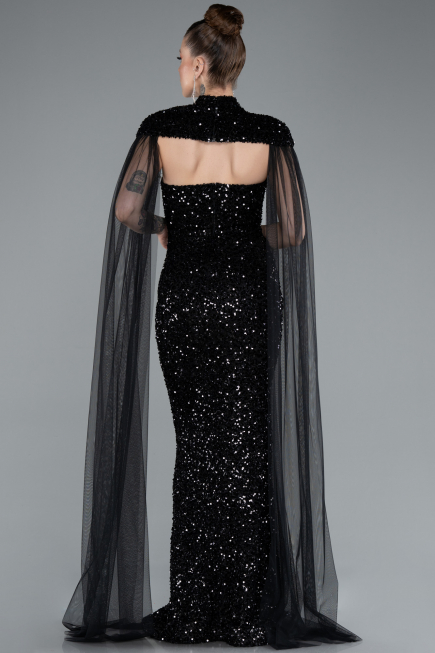 Robe de Soirée Longue Squameuse Noir ABU4910