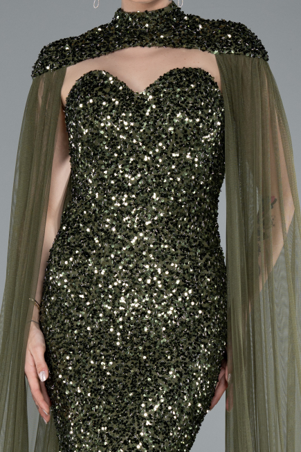 Robe de Soirée Longue Squameuse Kaki ABU4910
