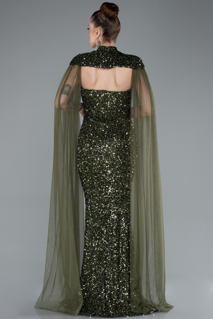 Robe de Soirée Longue Squameuse Kaki ABU4910
