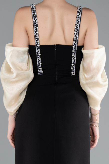 Robe De Cérémonie Longue Noir-Jaune ABU2911
