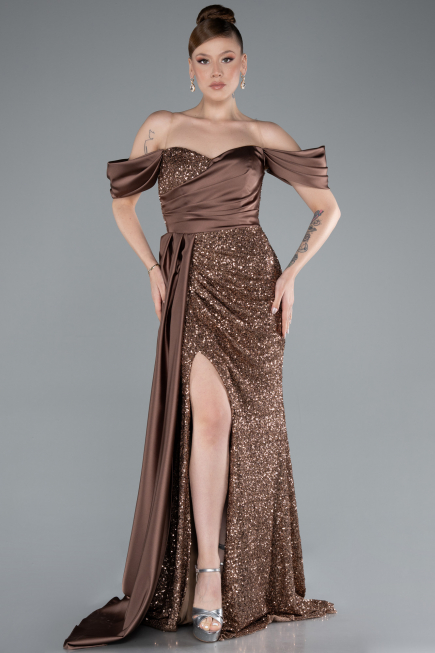 Robe De Soirée Squameuse Longue Cuivre ABU4085