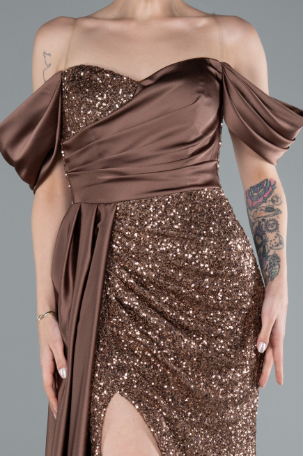 Robe De Soirée Squameuse Longue Cuivre ABU4085