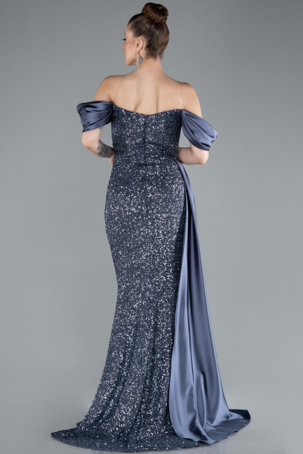 Robe De Soirée Squameuse Longue Gris-Indigo ABU4085