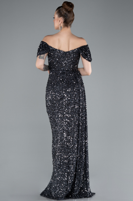 Robe De Soirée Squameuse Longue Anthracite ABU4843
