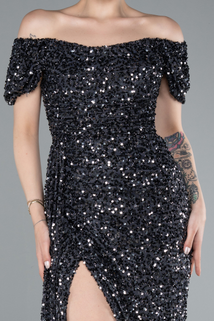 Robe De Soirée Squameuse Longue Anthracite ABU4843