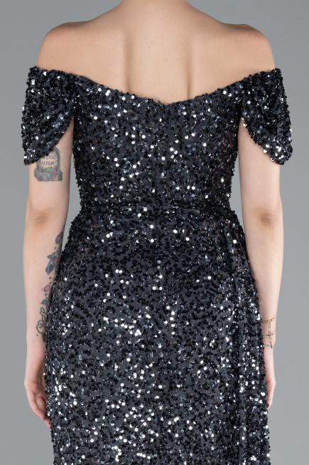 Robe De Soirée Squameuse Longue Anthracite ABU4843