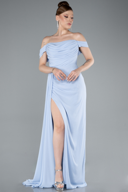 Robe de Soirée Longue Mousseline Bleu clair ABU4925