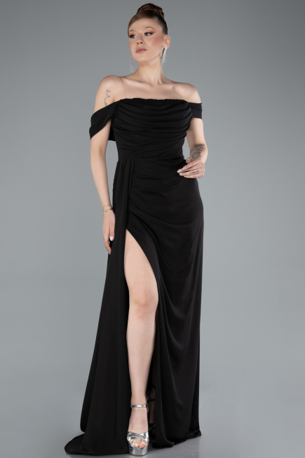 Robe de Soirée Longue Mousseline Noir ABU4925