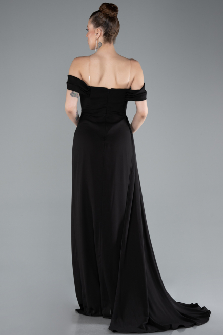 Robe de Soirée Longue Mousseline Noir ABU4925
