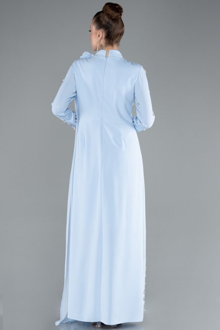 Tenue de Soirée Voilée Longue Bleu clair ABU4931