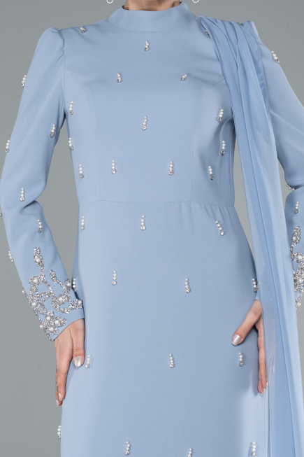 Tenue de Soirée Voilée Longue Gris-Indigo ABU4931