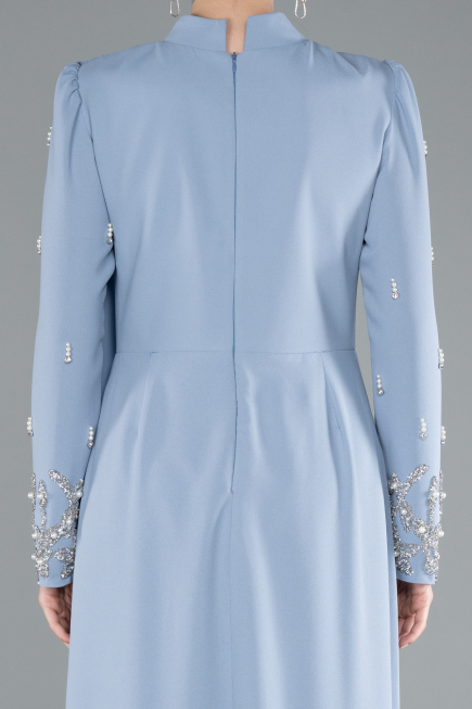 Tenue de Soirée Voilée Longue Gris-Indigo ABU4931