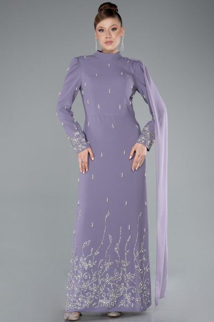 Tenue de Soirée Voilée Longue Lavande ABU4931