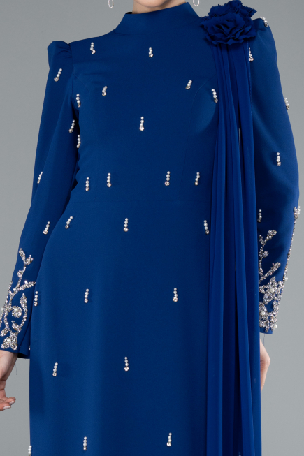 Tenue de Soirée Voilée Longue Bleu Saxe ABU4931