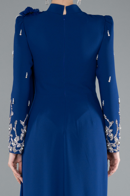 Tenue de Soirée Voilée Longue Bleu Saxe ABU4931