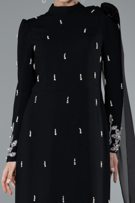 Tenue de Soirée Voilée Longue Noir ABU4931