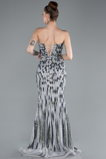 Robe De Soirée Grande Taille Longue Gris ABU4899
