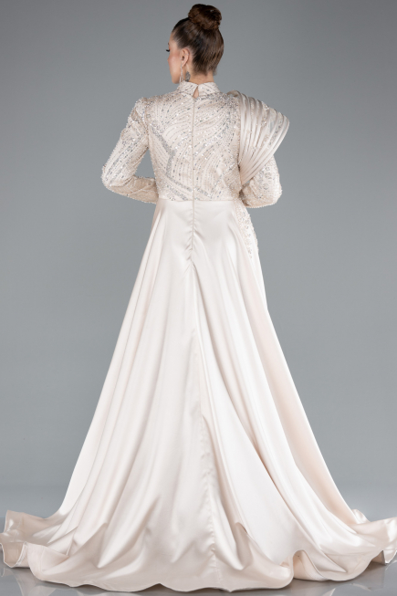 Tenue de Soirée Voilée Longue Beige ABU4932