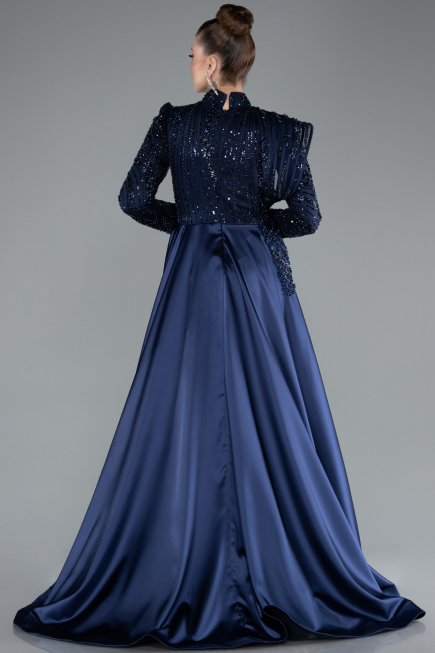 Tenue de Soirée Voilée Longue Bleu Marine ABU4932
