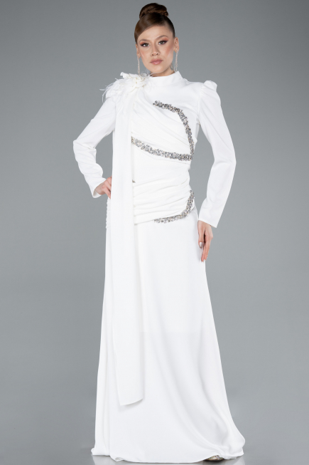 Tenue de Soirée Voilée Longue Blanc ABU4934